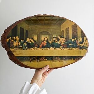 Vintage “The Last Supper” Wood Slice Wall Art Crystal Cave Kutztown PA, USA